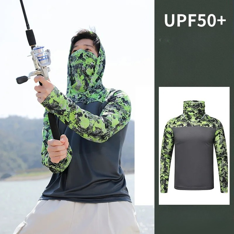 Fishing Shirt Uv Protection - Мужская рыболовная рубашка с капюшоном, солнцезащитная