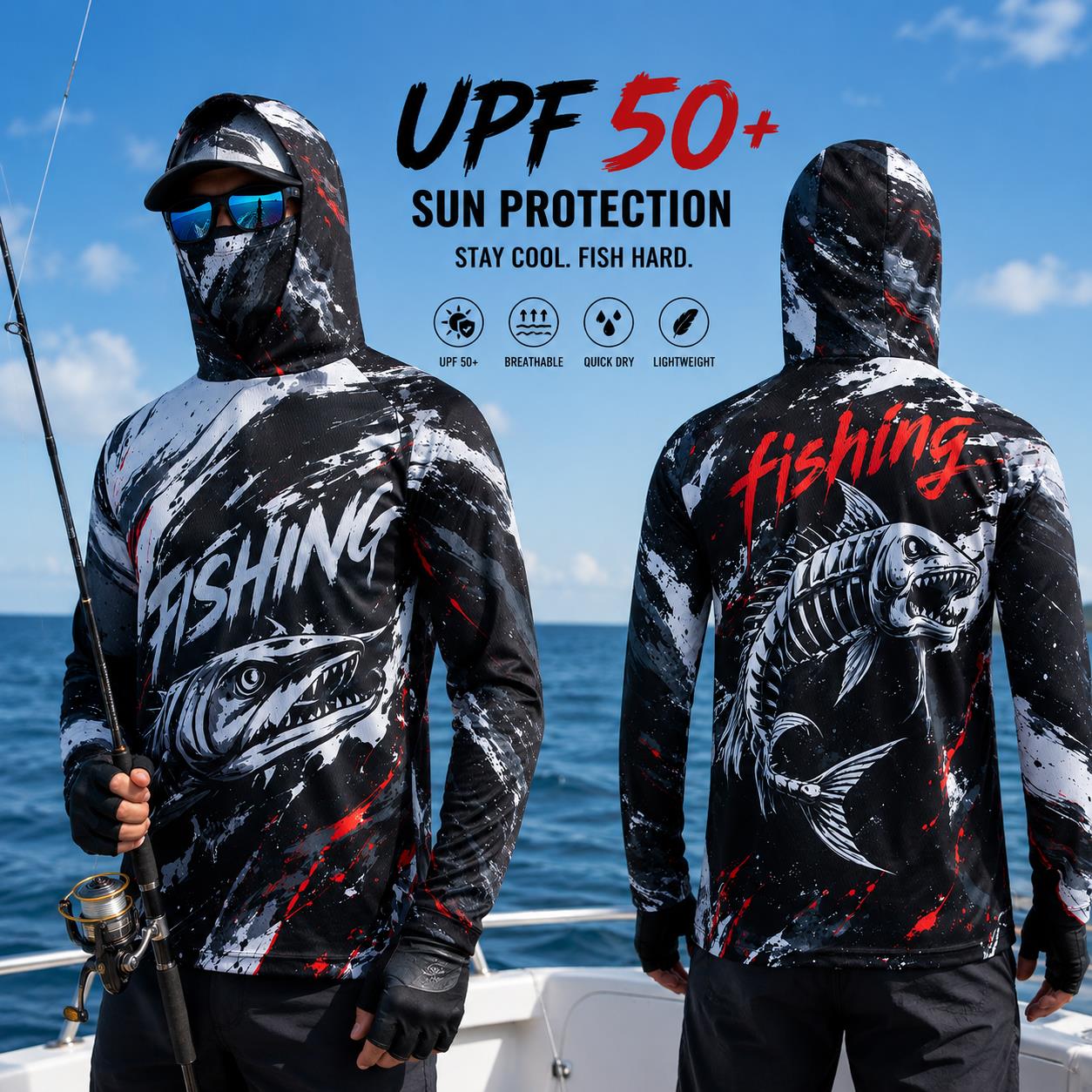 Fishing Hoodie - Мужская рыболовная рубашка с капюшоном, защита